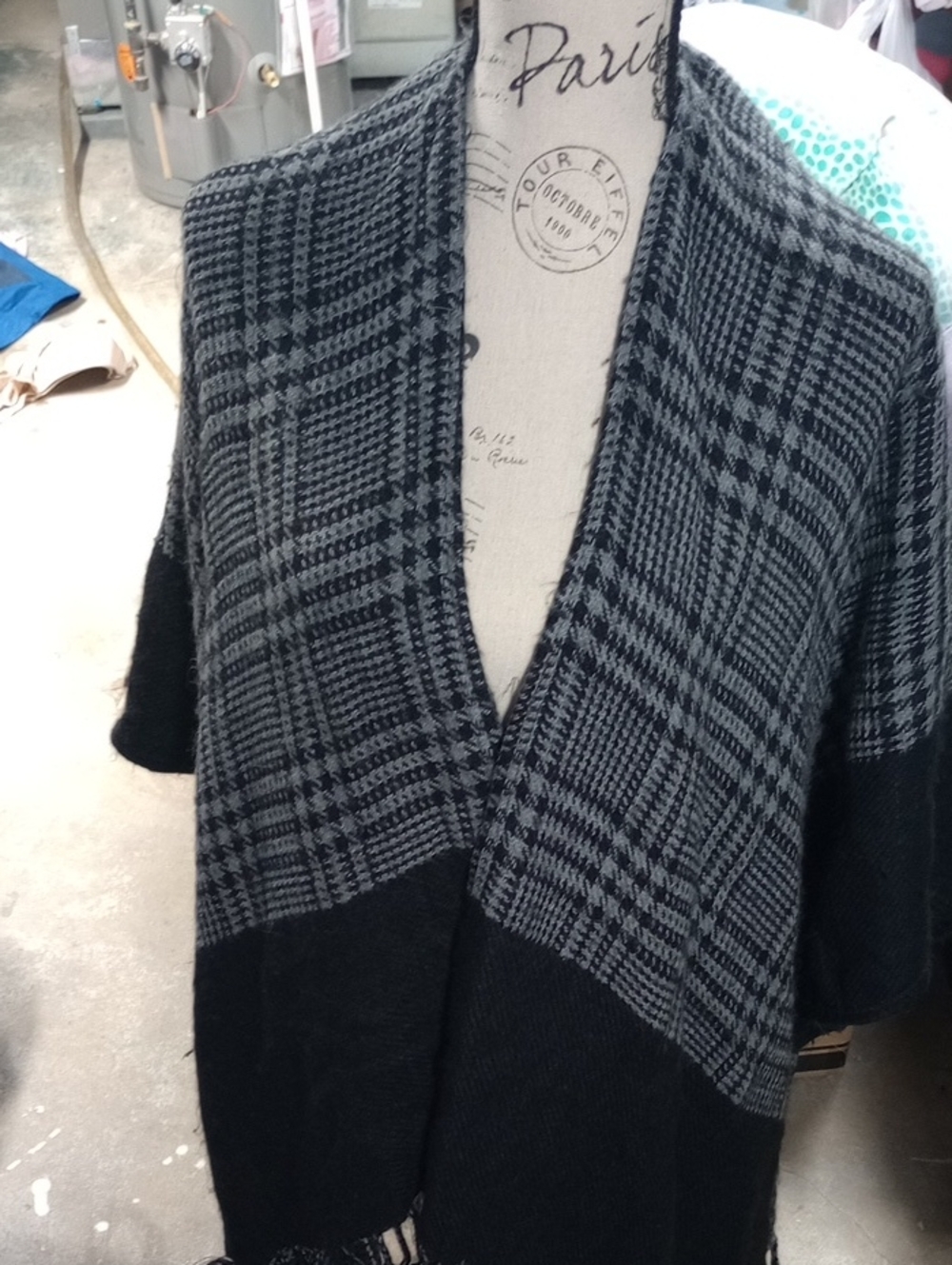 Sakkas Black and Gray Plaid Open Front Cardigan